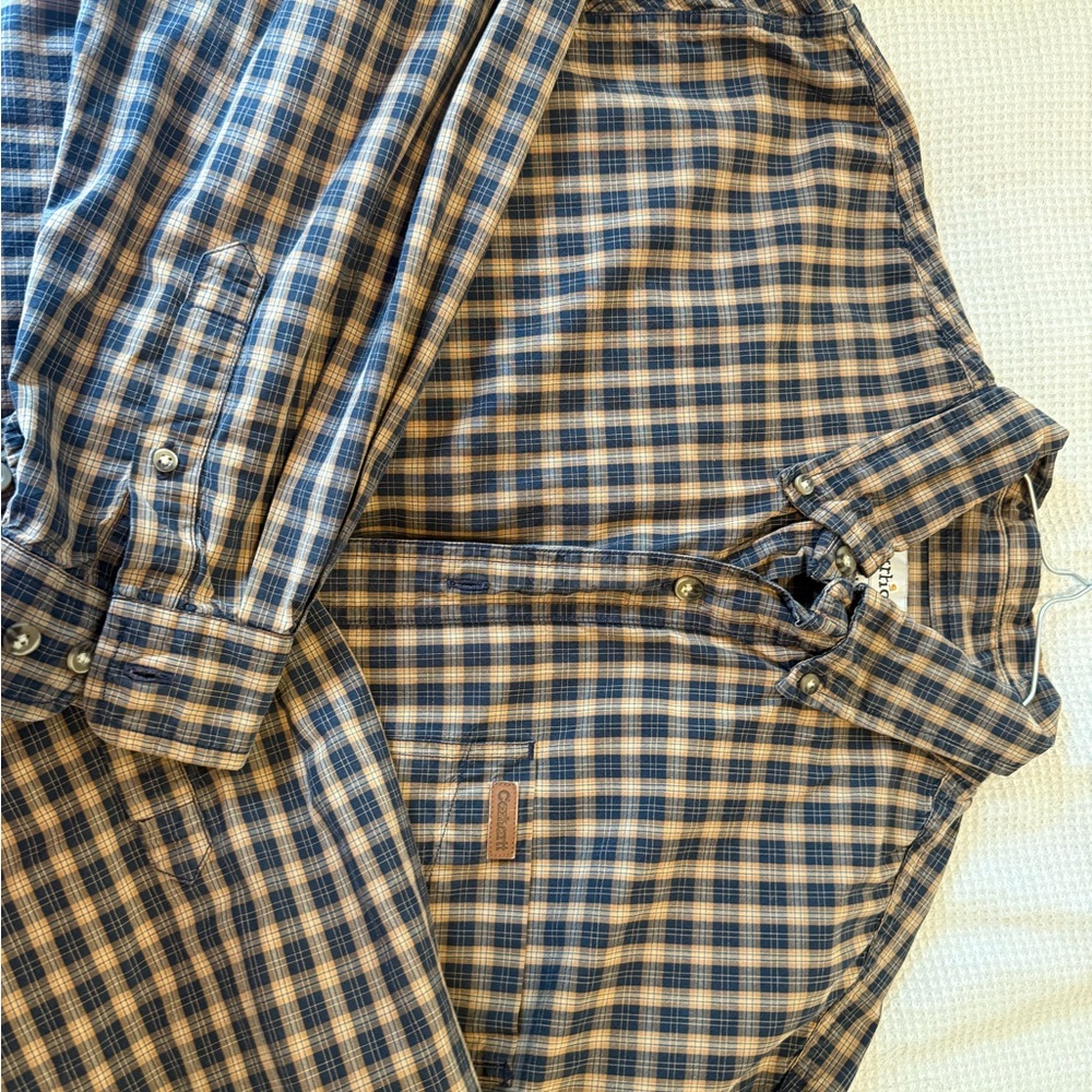 Carhartt Blue and Tan Plaid Casual Shirt